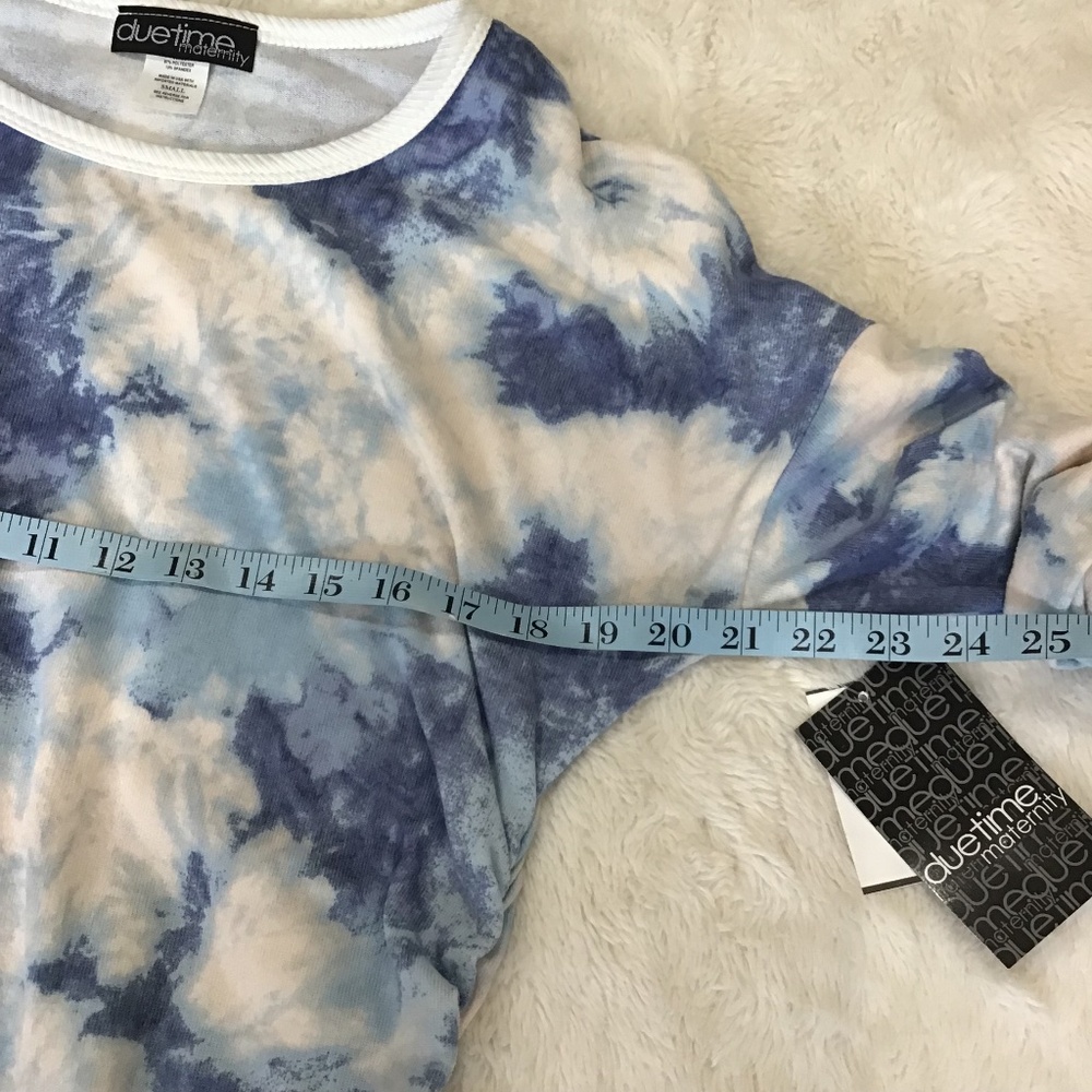 Duetime Maternity Women’s Size Small Blue Tie Dye Long Sleeve Ruched Sides Soft - Picture 8 of 9